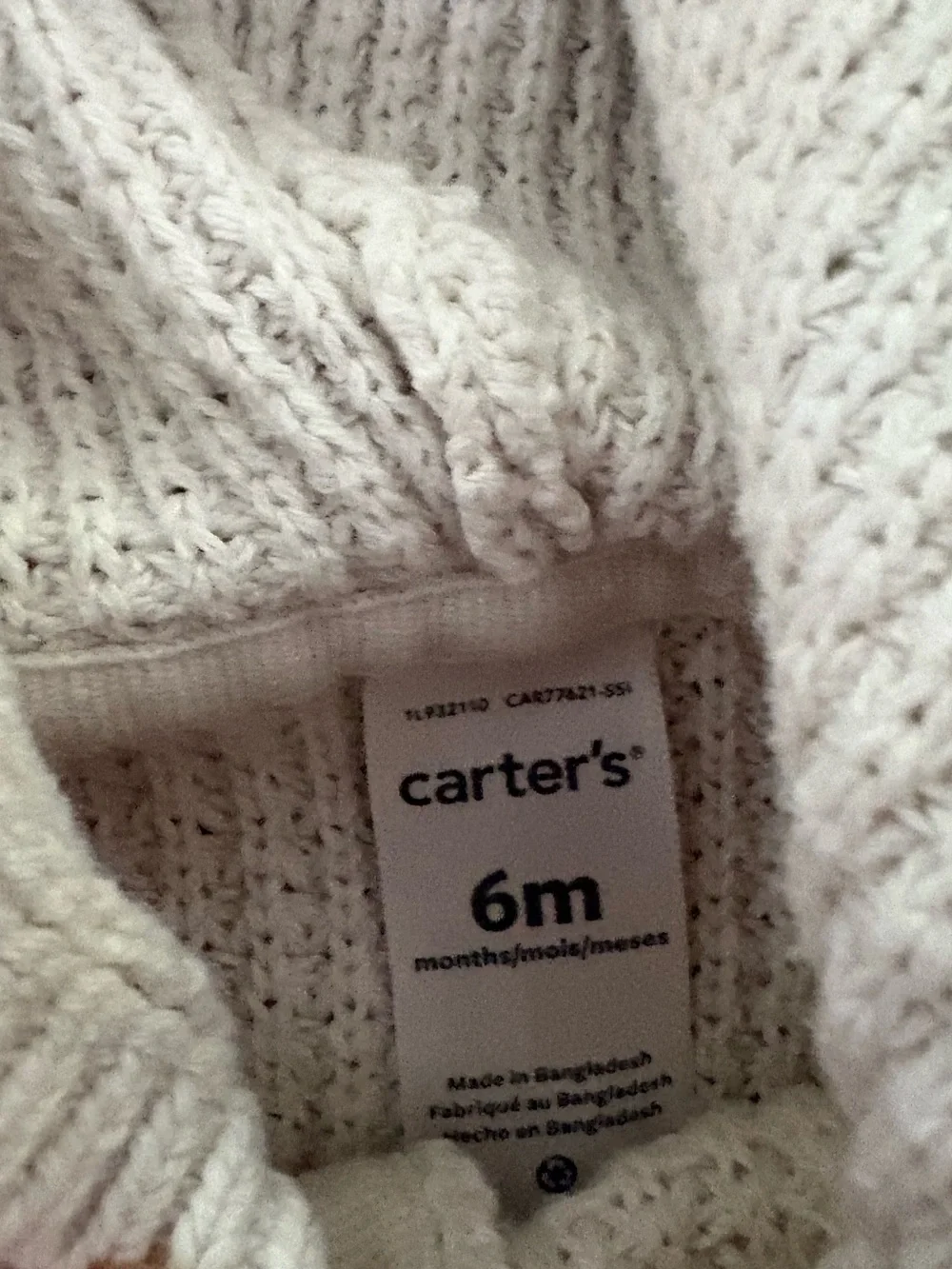 Carter's Ivory Hooded Knit Baby Cardigan Jacket with Buttons, 6 month